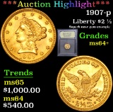 ***Auction Highlight*** 1907-p Gold Liberty Quarter Eagle $2 1/2 Graded Choice+ Unc By USCG (fc)