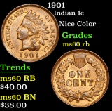 1901 Indian Cent 1c Grades Unc RB