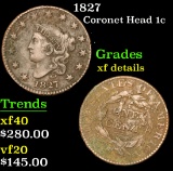 1827 Coronet Head Large Cent 1c Grades xf details