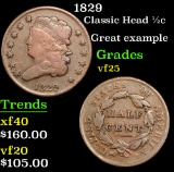 1829 Classic Head half cent 1/2c Grades vf+