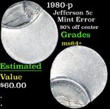 1980-p Jefferson Nickel 5c Grades Choice+ Unc