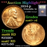 ***Auction Highlight*** 1934-p Lincoln Cent 1c Graded GEM++ RD By USCG (fc)