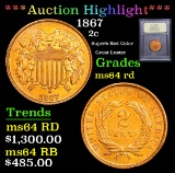 ***Auction Highlight*** 1867 Two Cent Piece 2c Graded Choice Unc RD By USCG (fc)