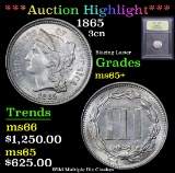 ***Auction Highlight*** 1865 Three Cent Copper Nickel 3cn Graded GEM+ Unc By USCG (fc)