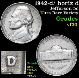 1942-d/ horiz d Jefferson Nickel 5c Grades vf++