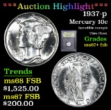 ***Auction Highlight*** 1937-p Mercury Dime 10c Graded GEM++ FSB By USCG (fc)