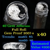 Proof 2007-s Jefferson Peace nickel 5c roll, 40 pieces