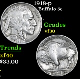 1918-p Buffalo Nickel 5c Grades vf++