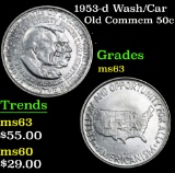 1953-d Wash/Car Old Commem Half Dollar 50c Grades Select Unc