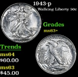 1943-p Walking Liberty Half Dollar 50c Grades Select+ Unc