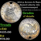 3 1853-p Arrows & Rays Seated Half Dollar 50c Grades vf details