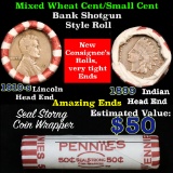 Mixed small cents 1c orig shotgun roll, 1899 Indian Cent, 1919-s Wheat Cent other end