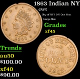 1863 Indian NY Civil War Token 1c Grades xf+