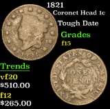 1821 Coronet Head Large Cent 1c Grades f+