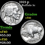 1921-p Buffalo Nickel 5c Grades vf++