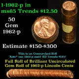 Full roll of 1962-p Lincoln Cents 1c Uncirculated Condition . .