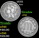 1870 Three Cent Copper Nickel 3cn Grades vf++