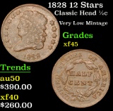 1828 12 Stars Classic Head half cent 1/2c Grades xf+