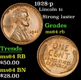 1928-p Lincoln Cent 1c Grades Choice Unc RB