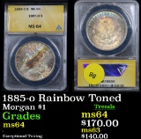 ANACS 1885-o Rainbow Toned Morgan Dollar $1 Graded ms64 by ANACS