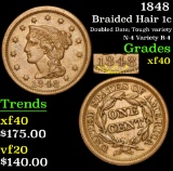 1848 Braided Hair Large Cent 1c Grades xf