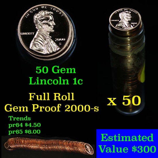 Proof 2000-s Lincoln cent 1c roll, 50 pieces (fc) . .