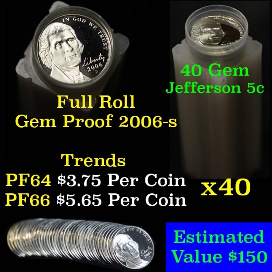 Proof 2006-s Jefferson Peace nickel 5c roll, 40 pieces