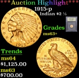 ***Auction Highlight*** 1915-p . . Gold Indian Quarter Eagle $2 1/2 Graded Select+ Unc By USCG (fc)