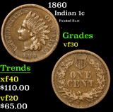 1860 Pointed Bust . Indian Cent 1c Grades vf++