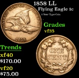 1858 LL 2 Year Type Coin . Flying Eagle Cent 1c Grades vf++
