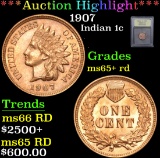 ***Auction Highlight*** 1907 . . Indian Cent 1c Graded Gem+ Unc RD By USCG (fc)
