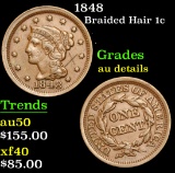 1848 . . Braided Hair Large Cent 1c Grades AU Details