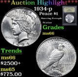 ***Auction Highlight*** 1934-p Stunning Example Pristine Peace Dollar $1 Graded GEM+ Unc By USCG (fc
