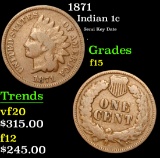1871 Semi Key Date . Indian Cent 1c Grades f+