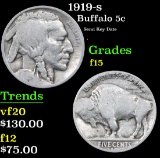 1919-s Semi Key Date . Buffalo Nickel 5c Grades f+