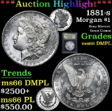 ***Auction Highlight*** 1881-s Deep Mirrors Great Cameo Morgan Dollar $1 Graded GEM+ UNC DMPL By USC