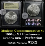 1991-p Mt. Rushmore Uncirculated  Modern Commem Dollar $1 Graded ms70, Perfection by USCG