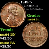 1919-p Some Red Peeking Thru . Lincoln Cent 1c Grades Choice Unc BN