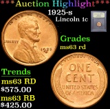 ***Auction Highlight*** 1925-s . . Lincoln Cent 1c Graded Select Unc RD By USCG (fc)