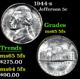 1944-s . . Jefferson Nickel 5c Grades GEM 5fs