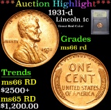 ***Auction Highlight*** 1931-d Great Red Color . Lincoln Cent 1c Graded GEM+ Unc RD By USCG (fc)