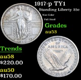 1917-p TY1 Nice Color Full Head Standing Liberty Quarter 25c Grades Select AU