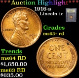 ***Auction Highlight*** 1916-s . . Lincoln Cent 1c Graded Select Unc RD By USCG (fc)