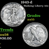 1943-d . . Walking Liberty Half Dollar 50c Grades Choice AU