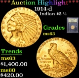 ***Auction Highlight*** 1914-d . . Gold Indian Quarter Eagle $2 1/2 Graded Select Unc By USCG (fc)