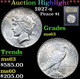 ***Auction Highlight*** 1927-s . . Peace Dollar $1 Graded Select Unc By USCG (fc)