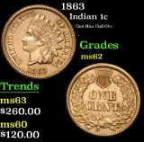 1863 Cool Rim Cud Obv . Indian Cent 1c Grades Select Unc