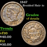 1847 . . Braided Hair Large Cent 1c Grades vf details