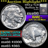 ***Auction Highlight*** 1913-p TY II Buffalo Nickel 5c Graded GEM+ Unc by USCG (fc)