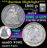 ***Auction Highlight*** 1891-p Seated Liberty Dime 10c Graded Choice+ Unc by USCG (fc)
